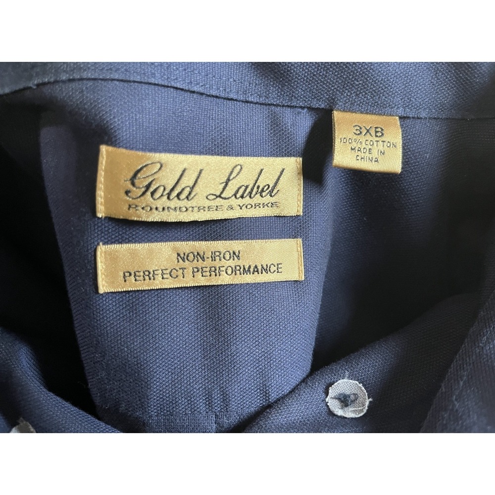 Roundtree Yorke Advance Gold Label Dress Shirt No Iron 3XB Navy Button Down - Picture 10 of 14